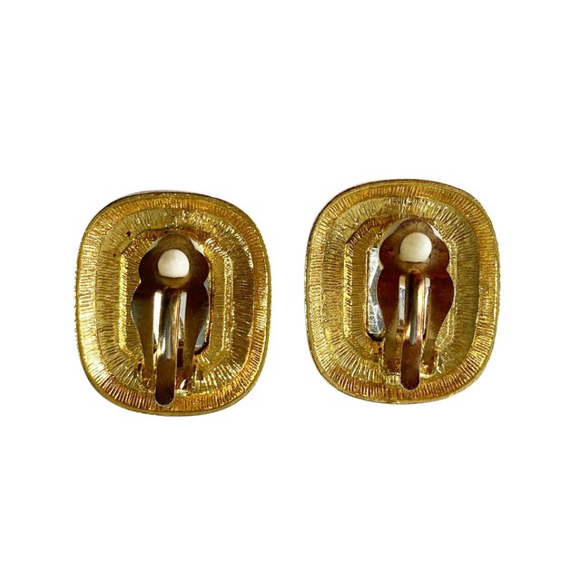 Vintage Red Enamel and Faux Ruby /Clear Rhinestone Clip on Earrings For Sale - Image 4 of 11