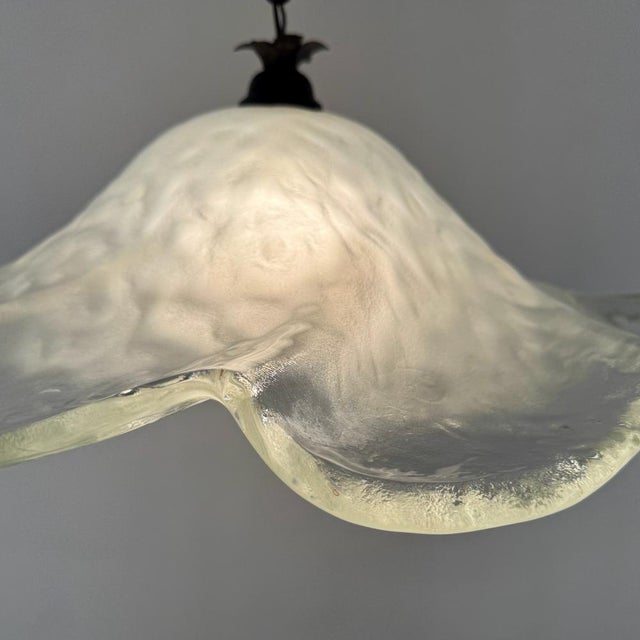 Vintage Italian Thick Murano Frosted Glass Pendant Light, 1970s , in Very Good conditions. Designed 1970 to 1979 Up to...