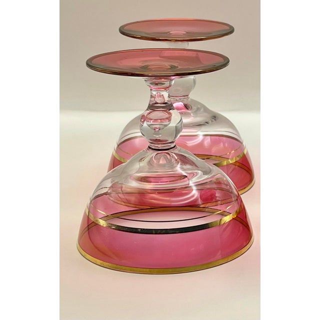 Cerise Early 20th Century Cranberry Glass Champagne Saucers- A Pair For Sale - Image 8 of 8
