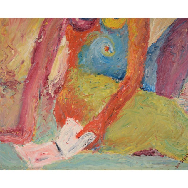 Middle of a Read - Original Abstract Expressionist Outsider Art on Canvas by Harald Dry Schmidt For Sale - Image 4 of 8