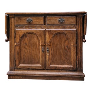 1980s Ethan Allen Royal Charter Oak Jacobean Style Drop-Leaf Slate Top Server For Sale
