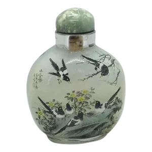 Inside Painted Snuff Bottle With Magpies, Dated 1998