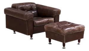 1970s Swiss Leather Lounge Chair & Ottoman in the Style of De Sede