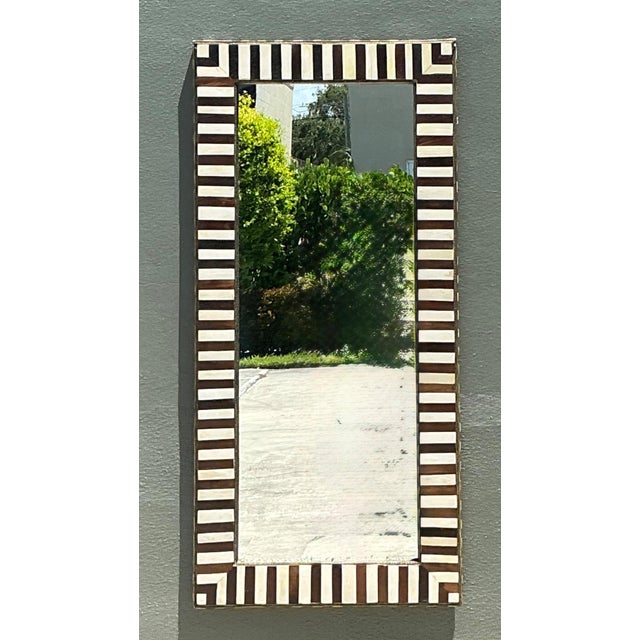 Vintage Striped Bone Inlay Wall Mirror For Sale - Image 11 of 14