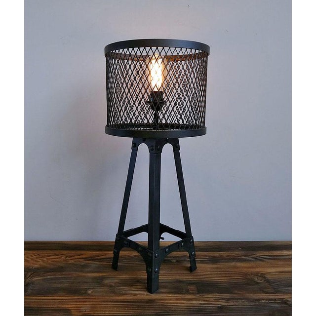 Industrial Industrial Iron Mesh Table Lamp For Sale - Image 3 of 5