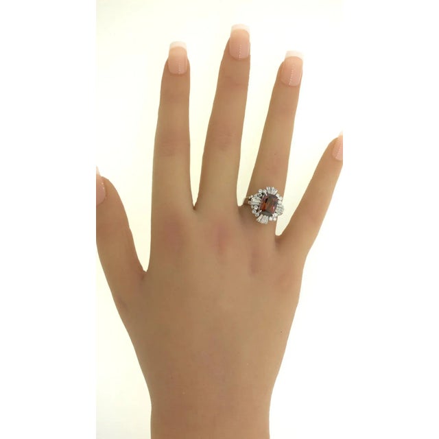 Contemporary Orange Zircon Diamond Platinum Ring, Size 6.5 For Sale - Image 3 of 11