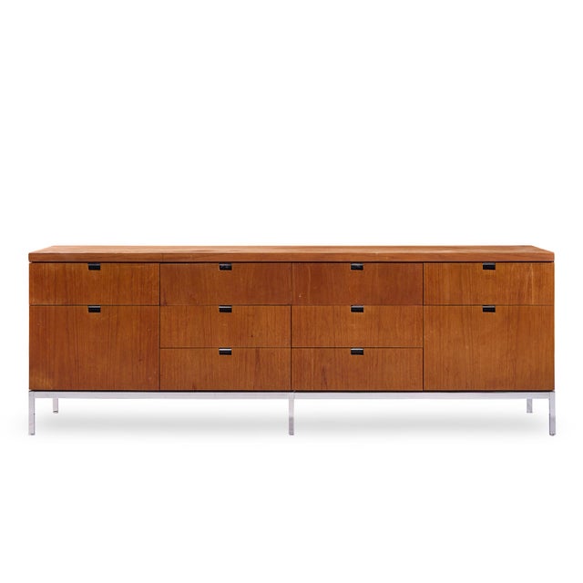 Florence Knoll Mid Century Teak and Chrome File Credenza This credenza measures: 74.5 wide x 18 deep x 26 inches high Good...