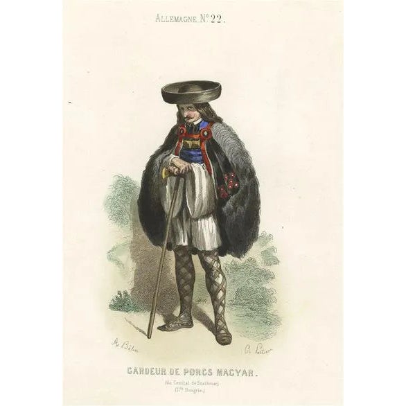 Magyar Pig Keeper in Germany, 1850, Paper For Sale