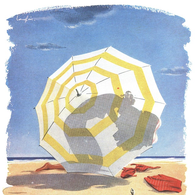 SUMMER FUN!! This is a 1949 Mid-Century French advertisement print for women's bathing suits. It is a whimsical image that...