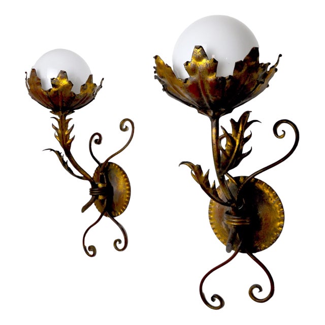 Floral Sconces by Ferro Arte, Spain, 1960s, Set of 2 For Sale
