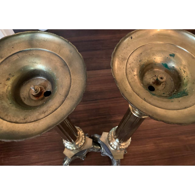 Brass Pair of Vintage Tall Brass Candelsticks For Sale - Image 8 of 8