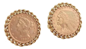 22k Gold $5 Liberty & $5 Indian head Coins in 14k Gold Cufflinks