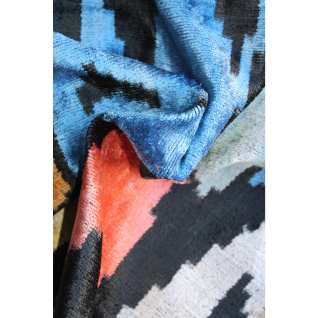 Blue Contemporary Velvet Ikat Bohemian Throw Pillow For Sale - Image 8 of 10