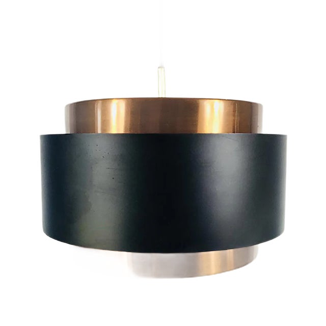 Black & Copper Circular Pendant Lamp from Fog & Mørup, 1970s For Sale