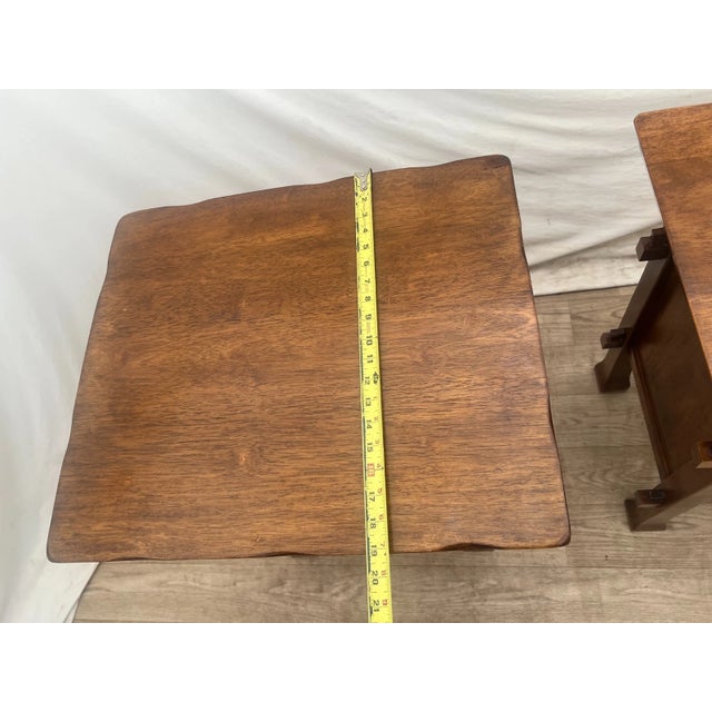 1990s Pair of Craftsman Mission Style Nightstands Side Tables Bottom Cabinet Center Shelf For Sale - Image 10 of 11