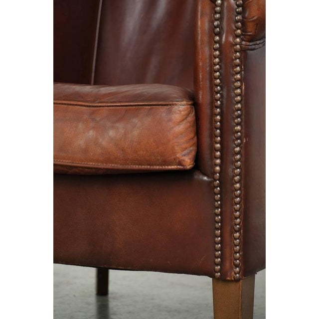 English Sheepskin Club Armchair in Dark Cognac For Sale - Image 11 of 13