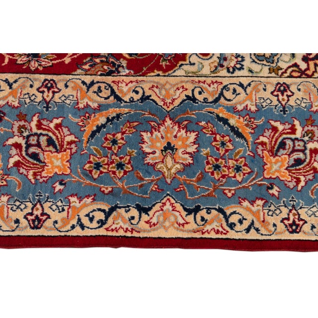 1960s Vintage Persian Isfahan Handmade Red Floral Wool Rug For Sale - Image 5 of 10