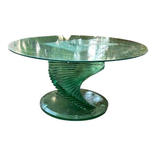 1970s Retro Design Glass Coffee Table Set on a Glass Spiral Helix For Sale