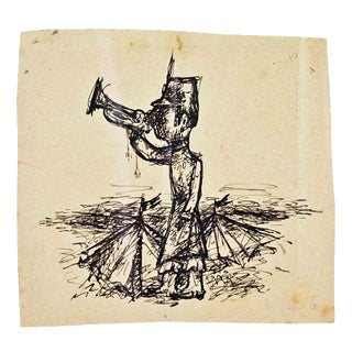 Anselmo Bucci, The Watchman, Ink on Paper, 1910 For Sale