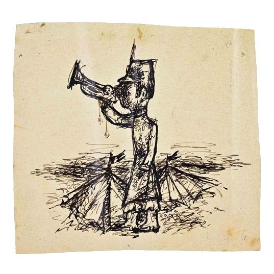 Anselmo Bucci, The Watchman, Ink on Paper, 1910 For Sale