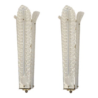 1970s Mid-Century Modern White Murano Glass Vanity Sconces - a Pair For Sale