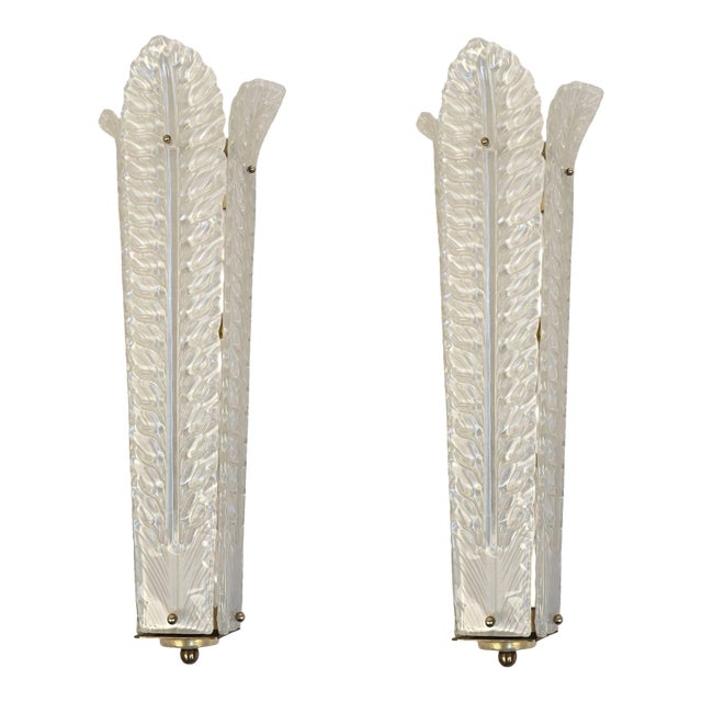 1970s Mid-Century Modern White Murano Glass Vanity Sconces - a Pair For Sale