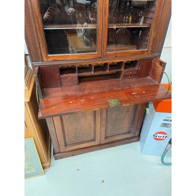 Brown Antique Mahogany Bookcase with Secretaire For Sale - Image 8 of 10