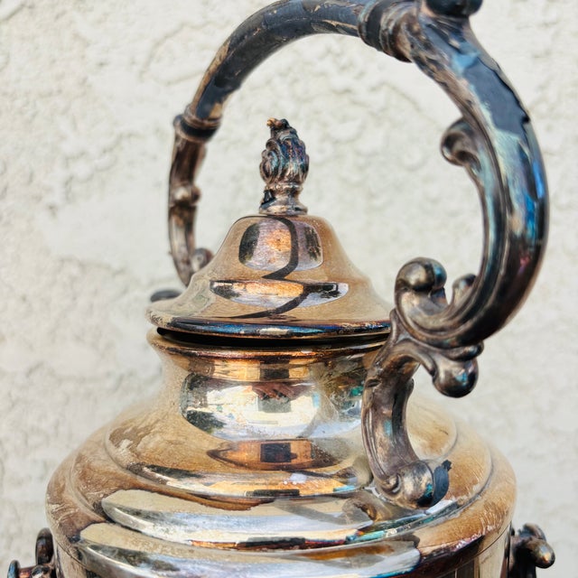 Early 1900s Silver Plated Teapot Kettle on Stand With Burner For Sale - Image 9 of 16