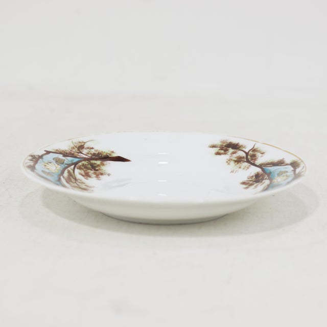 Asian Vintage Hand-Painted Porcelain Saucer – Asian Landscape & Lotus Design For Sale - Image 3 of 9