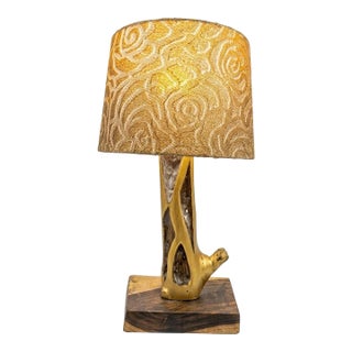 1990s Rustic Wood Table Lamp, Natural Patina, Farmhouse Decor For Sale