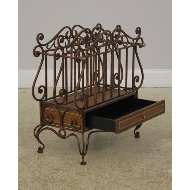 Wrought Iron & Leather Wrapped Magazine Rack For Sale - Image 4 of 13