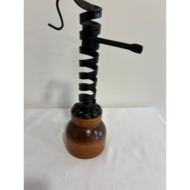Metal Vintage Primitive Iron and Wood Spiral Courting Candle Holder For Sale - Image 7 of 10