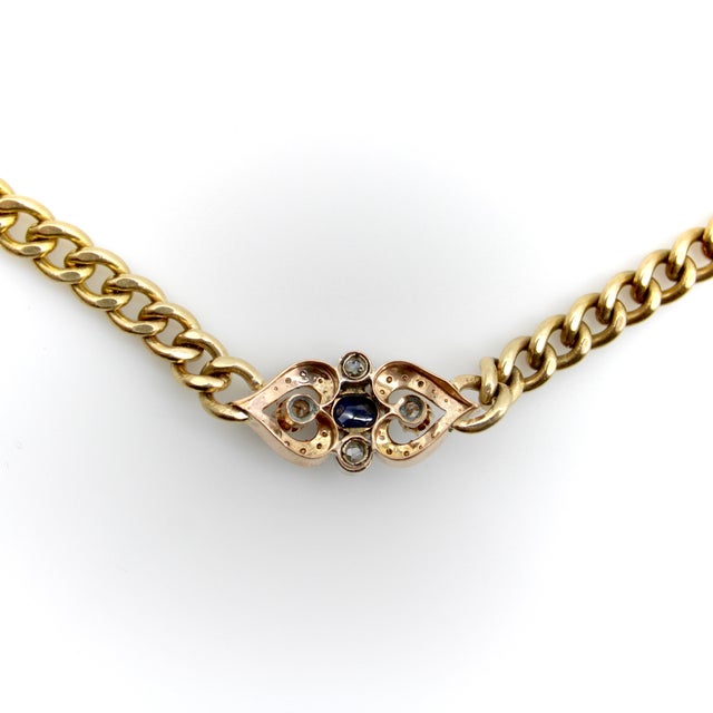 Late 19th Century Victorian 14k Gold Curb Link Diamond and Sapphire Necklace For Sale - Image 9 of 12