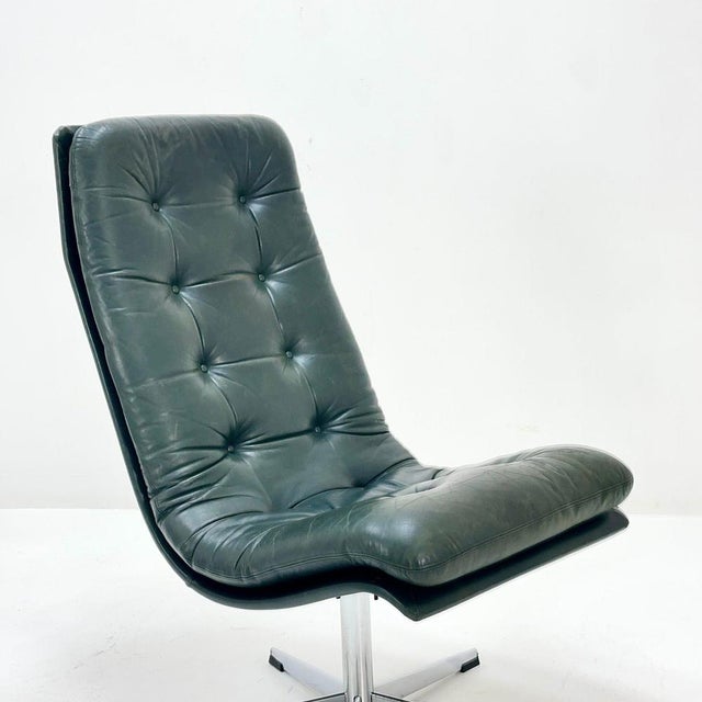 Mid-Century Dark Green Leather Lounge Chair, 1980s For Sale - Image 5 of 11