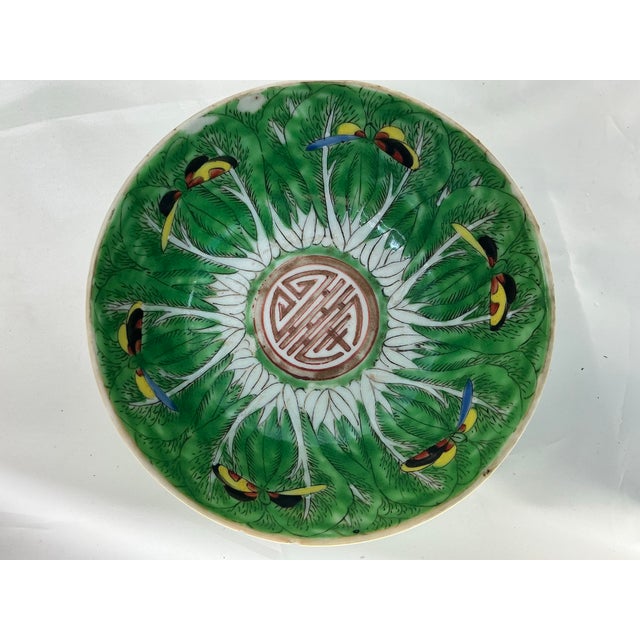 Ceramic Set of 4 Antique Chinese Export Porcelain Famille Vert”box Choyleaf” Pattern Rice or Soup Bowls For Sale - Image 7 of 12