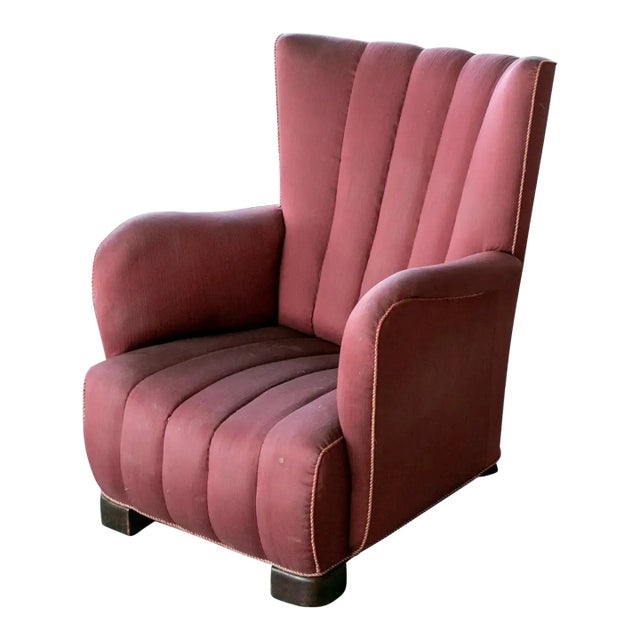 Fritz Hansen Style 1940s Danish Channel Back Lounge Chair For Sale