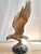 Metal Vintage Cast Brass Eagle With Spanned Wings in Flight – Round Marble Base For Sale - Image 7 of 16