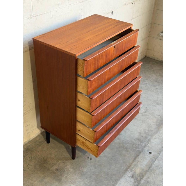 1960s Teak 6-Drawer Tallboy Dresser Danish Mid-Century Modern 1960s For Sale - Image 5 of 12