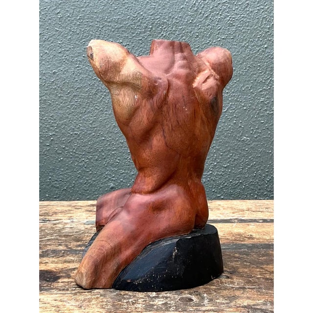 Late 20th Century Vintage Wood Male Torso Sculpture For Sale - Image 5 of 12