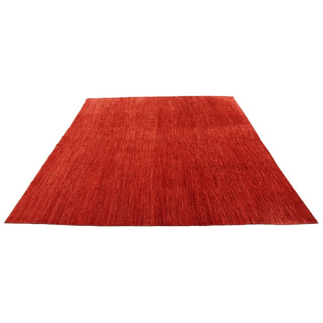 7x7 Fine Hand-Knotted Square Red & Burgundy Geometric Modern Rug For Sale In Los Angeles - Image 6 of 9
