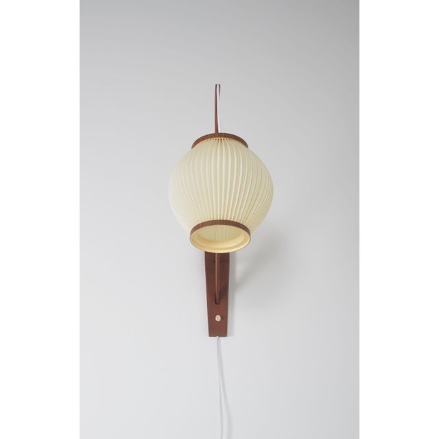 Mid-Century Modern Danish Teak Wall Lamp with Pearl Shade, 1960s For Sale - Image 3 of 10