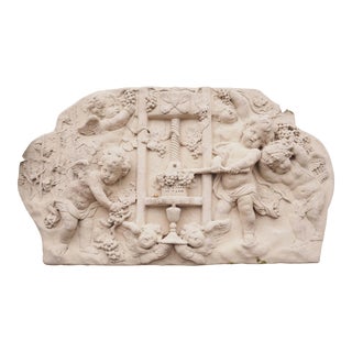 Cast Bas Relief Architectural Depicting Cherubs Making Wine, France For Sale