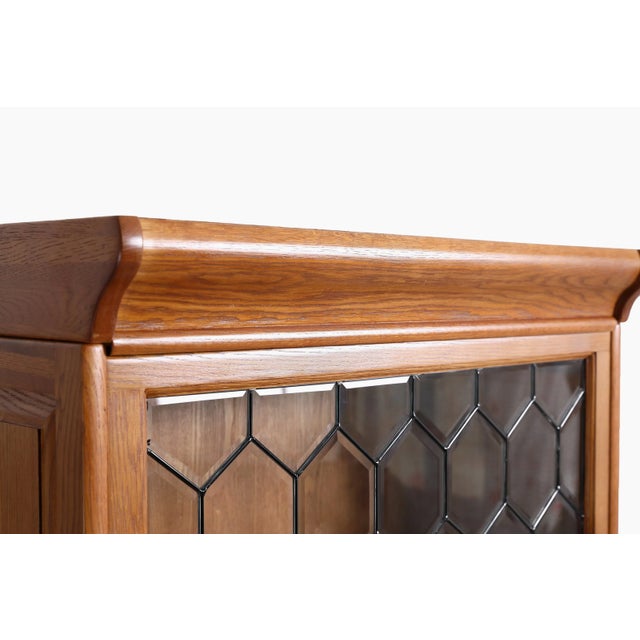 2020s Mission Style Oak Barrister Bookcase 5 Stack-Leaded Glass - Micheal Cherry For Sale - Image 5 of 9