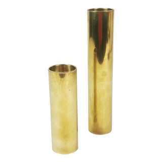 Minimalist Brass Candlesticks, Denmark, 1960s, Set of 2 For Sale