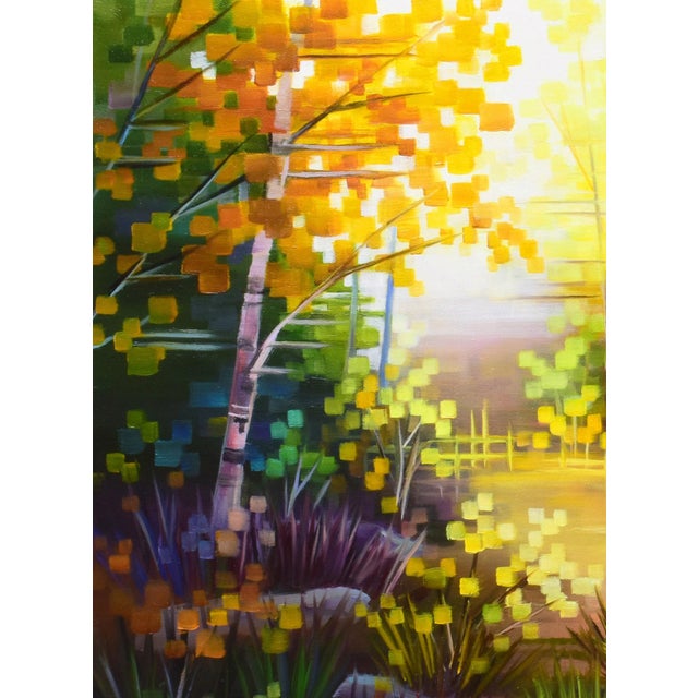 Early 21st Century Evening Magic by Michelle Condrat | Oil on board Colorful forest scene with golden trees and sunlight. For Sale - Image 5 of 5