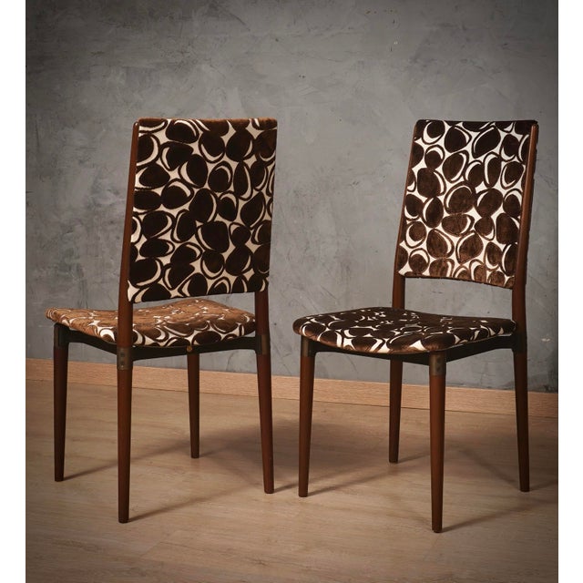 Wood and Velvet Office Desk Dinning Room Chairs by Osvaldo Borsani for Tecno, 1960 For Sale - Image 9 of 9
