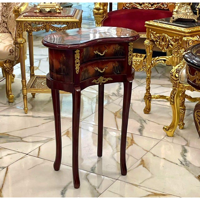 French French Louis XV Accent Table With Hand-Painted Drawers & Gilded Brass Details For Sale - Image 3 of 5