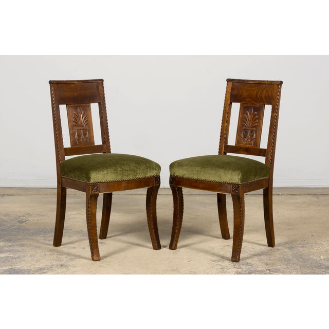 Olive Set of 10 Mid-19th Century French Directoire Walnut Dining Chairs in Olive Green For Sale - Image 8 of 18