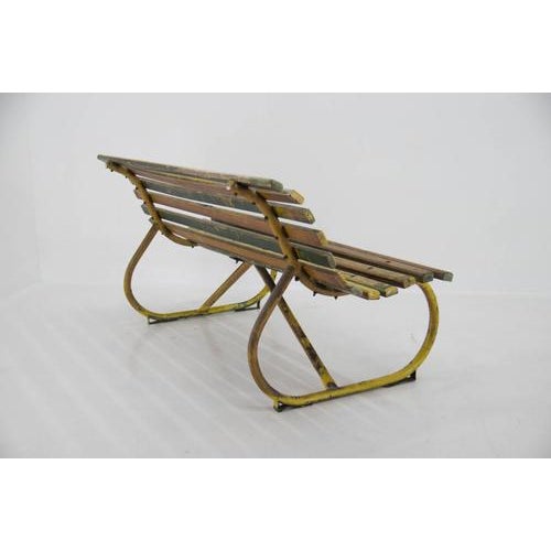 1920s Vintage Industrial Wood and Iron Bench, Czech Republic, 1920s For Sale - Image 5 of 17