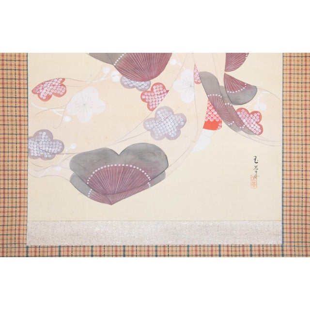 "Beautiful Woman" by Gyokukajo, Japanese Silk Scroll Painting in Original Wooden Case For Sale - Image 10 of 18